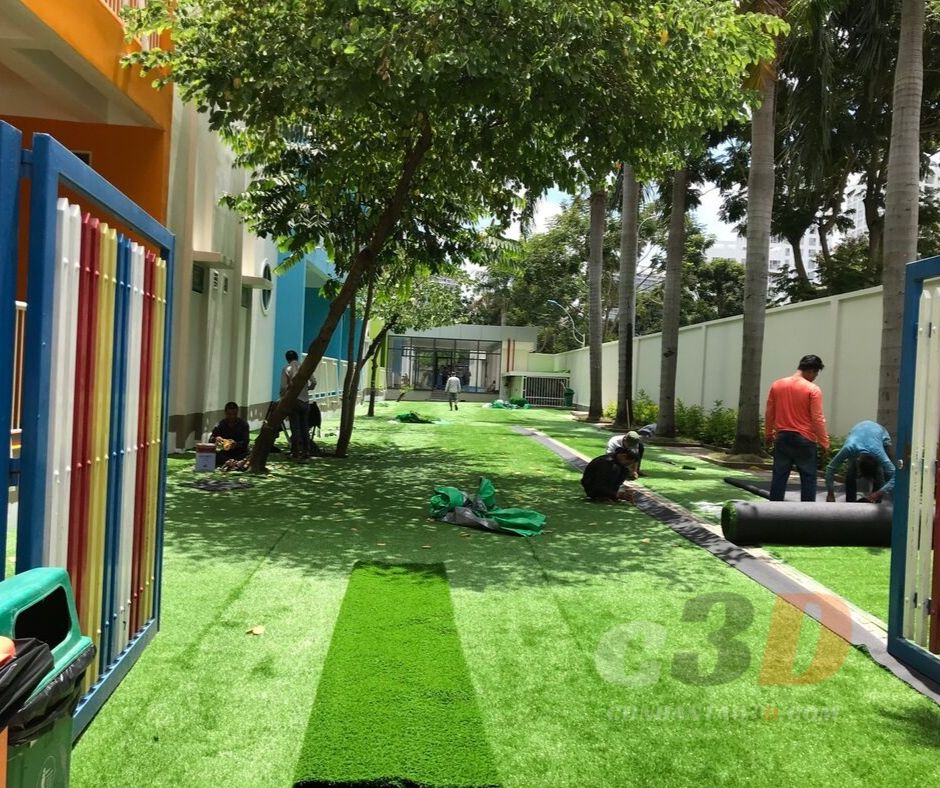 Thảm cỏ nhân tạo trang trí trường mầm non quốc tế Kinder Star Quận 7
